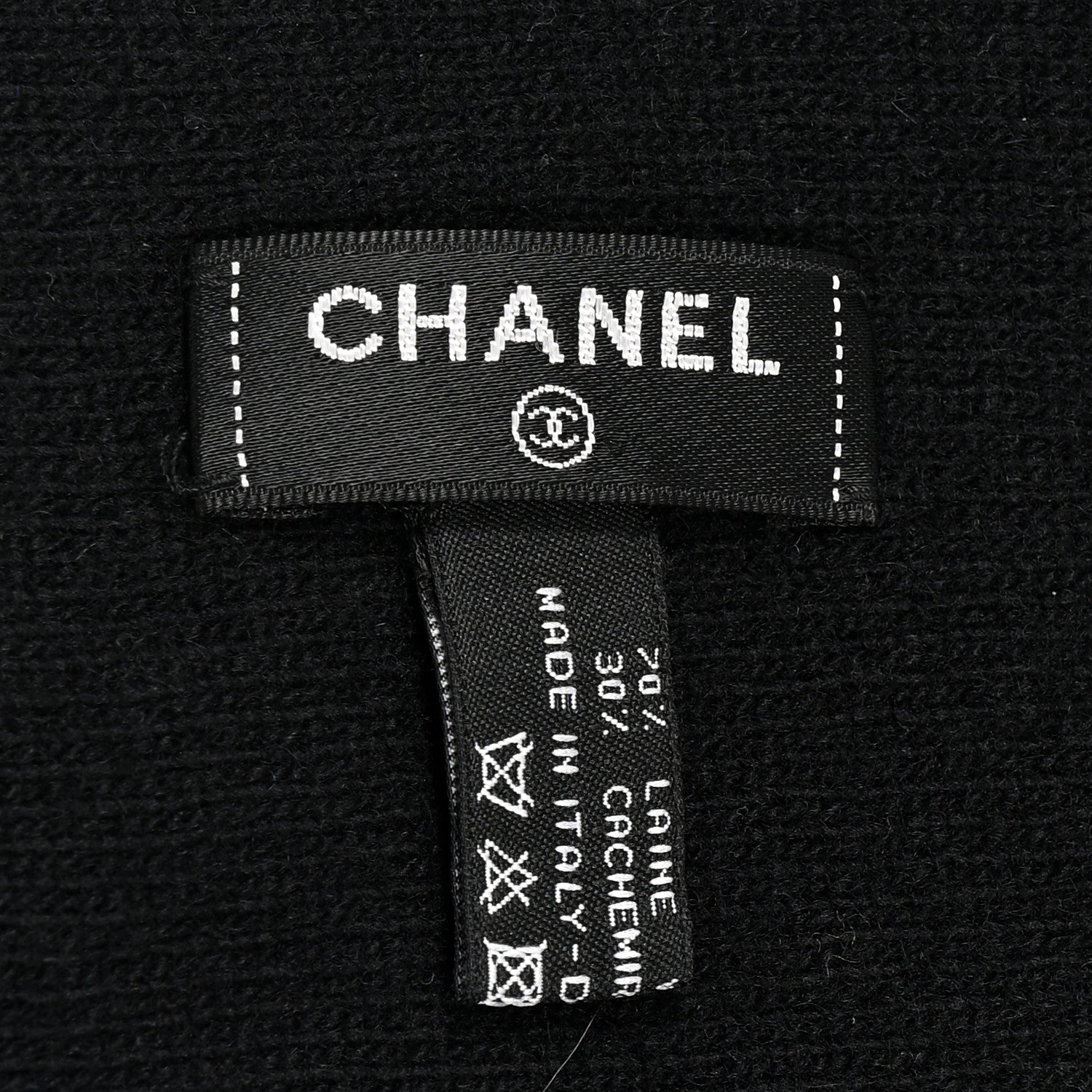 Chanel Cashmere Wool Logo Scarf Black Blue 3 of 3