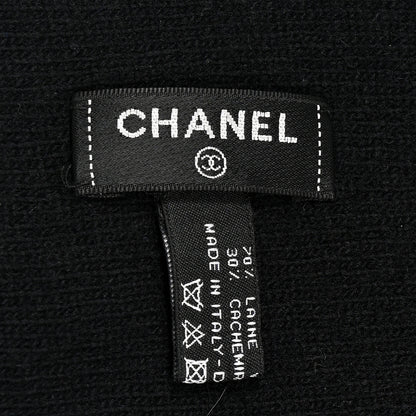 Chanel Cashmere Wool Logo Scarf Black Blue 3 of 3