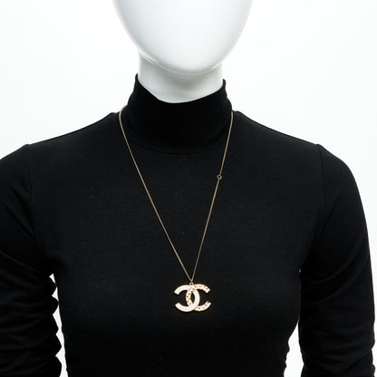 Chanel Crystal Metal Quilted CC Pendant Necklace Gold 3 of 7