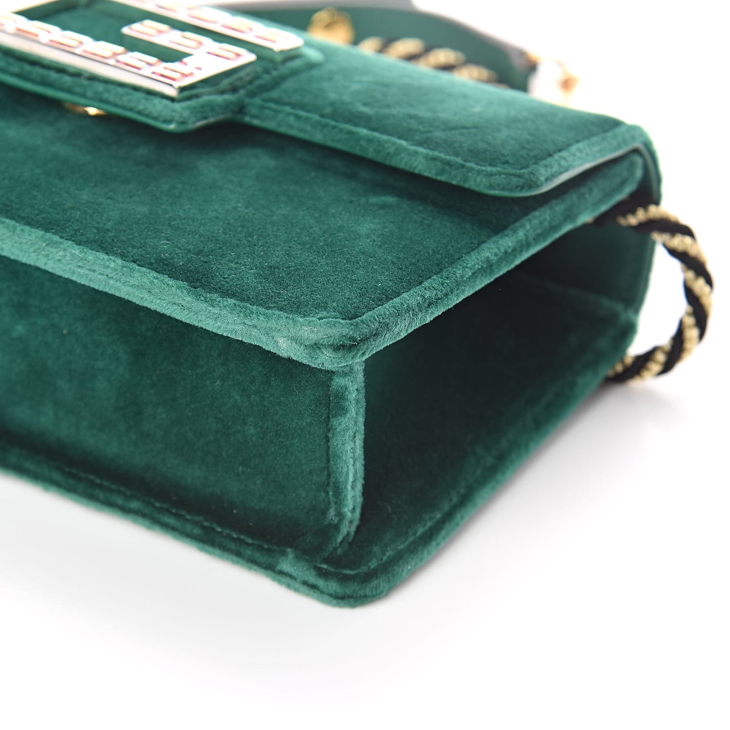 Velvet Crystal Square G Shoulder Bag Green