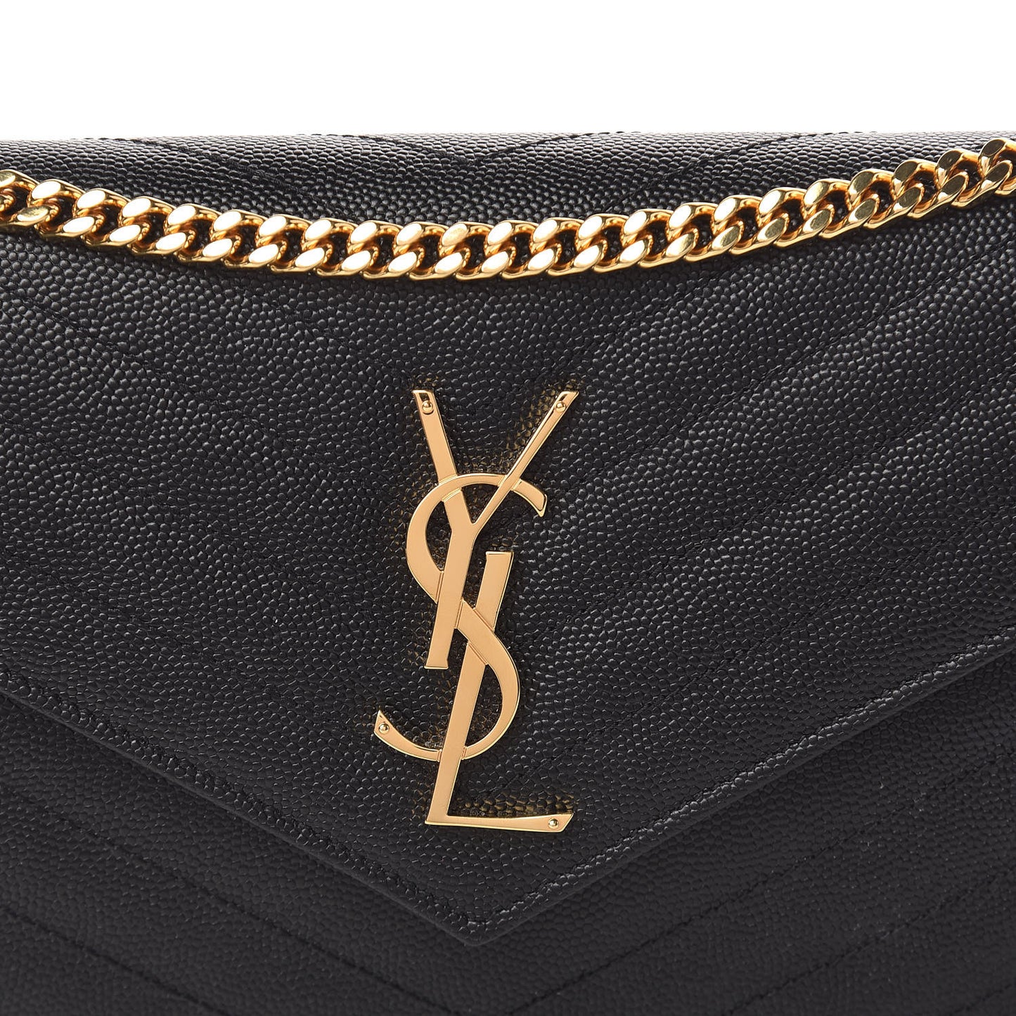 Grain De Poudre Matelasse Chevron Monogram Chain Wallet Black