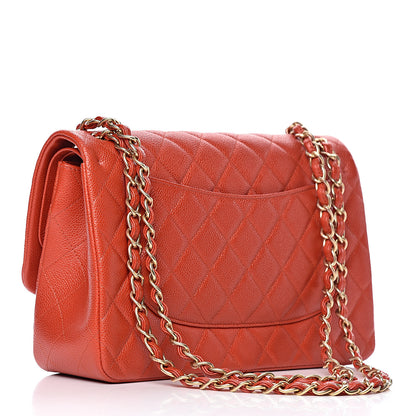Chanel Pearly Caviar Quilted Jumbo Double Flap Orange 3 of 10