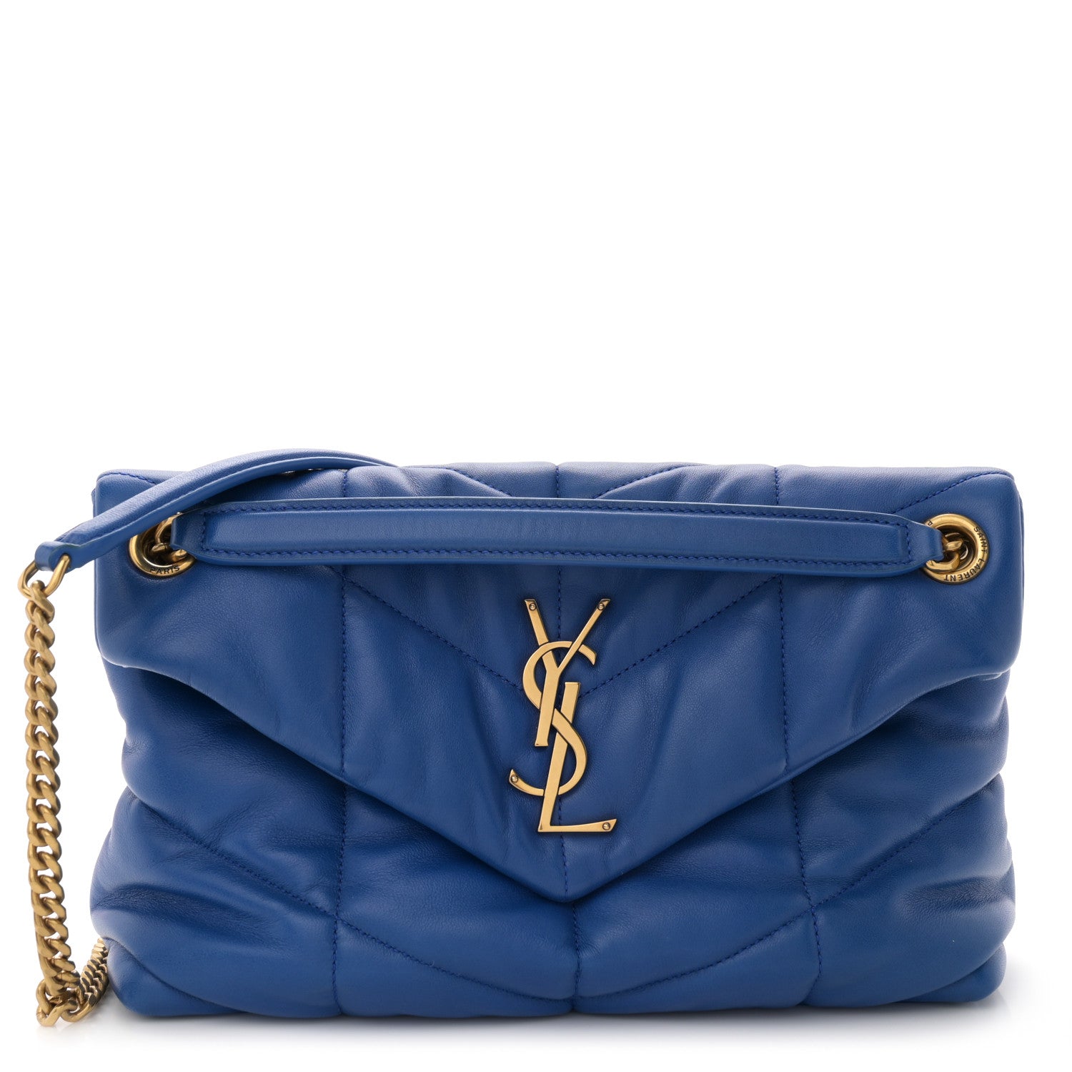 Saint Laurent Lambskin Quilted Small Loulou Puffer Monogram Chain Satchel Majorele Blue 1 of 10