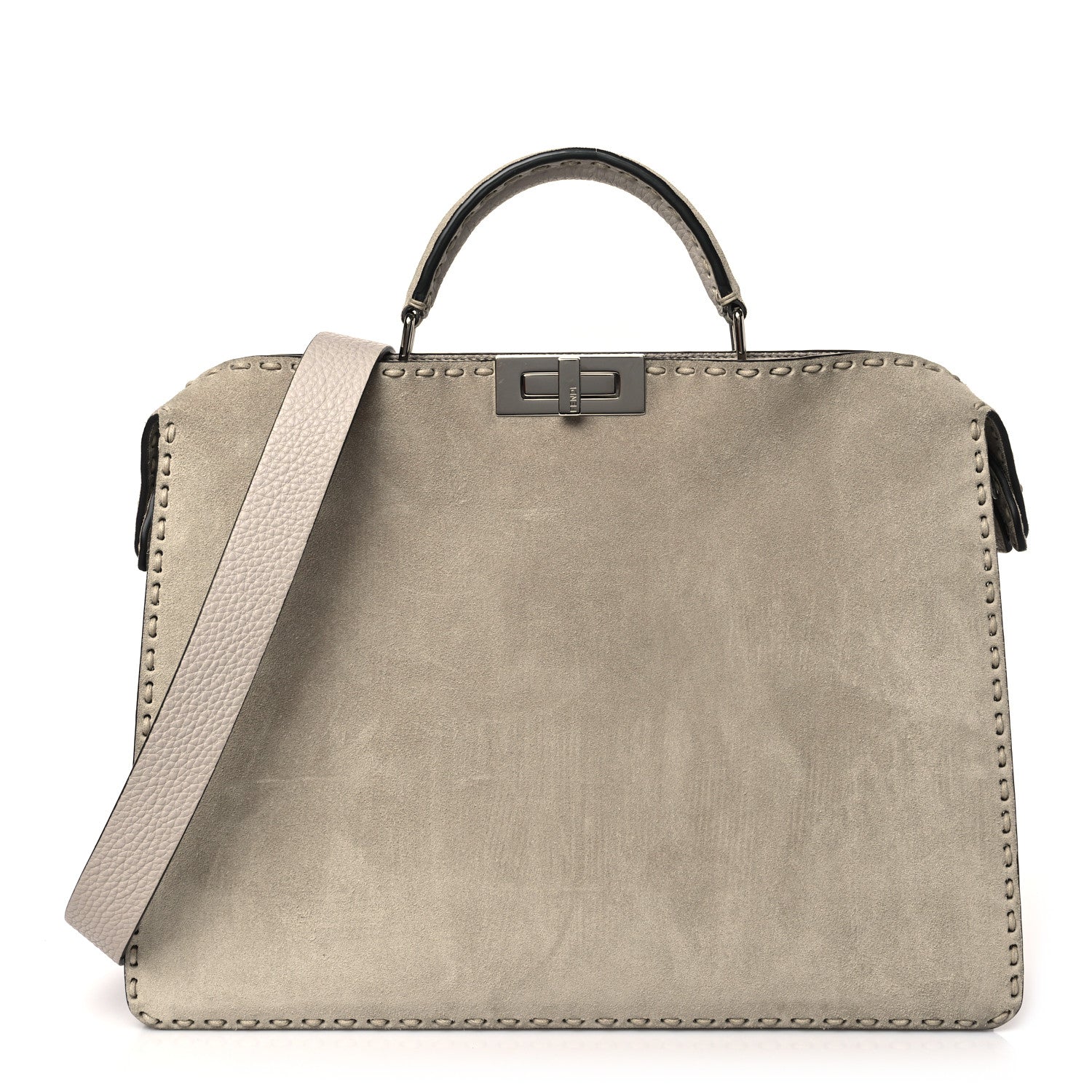 Fendi Suede Medium Peekaboo I See U Satchel Dove Grey 1 of 8