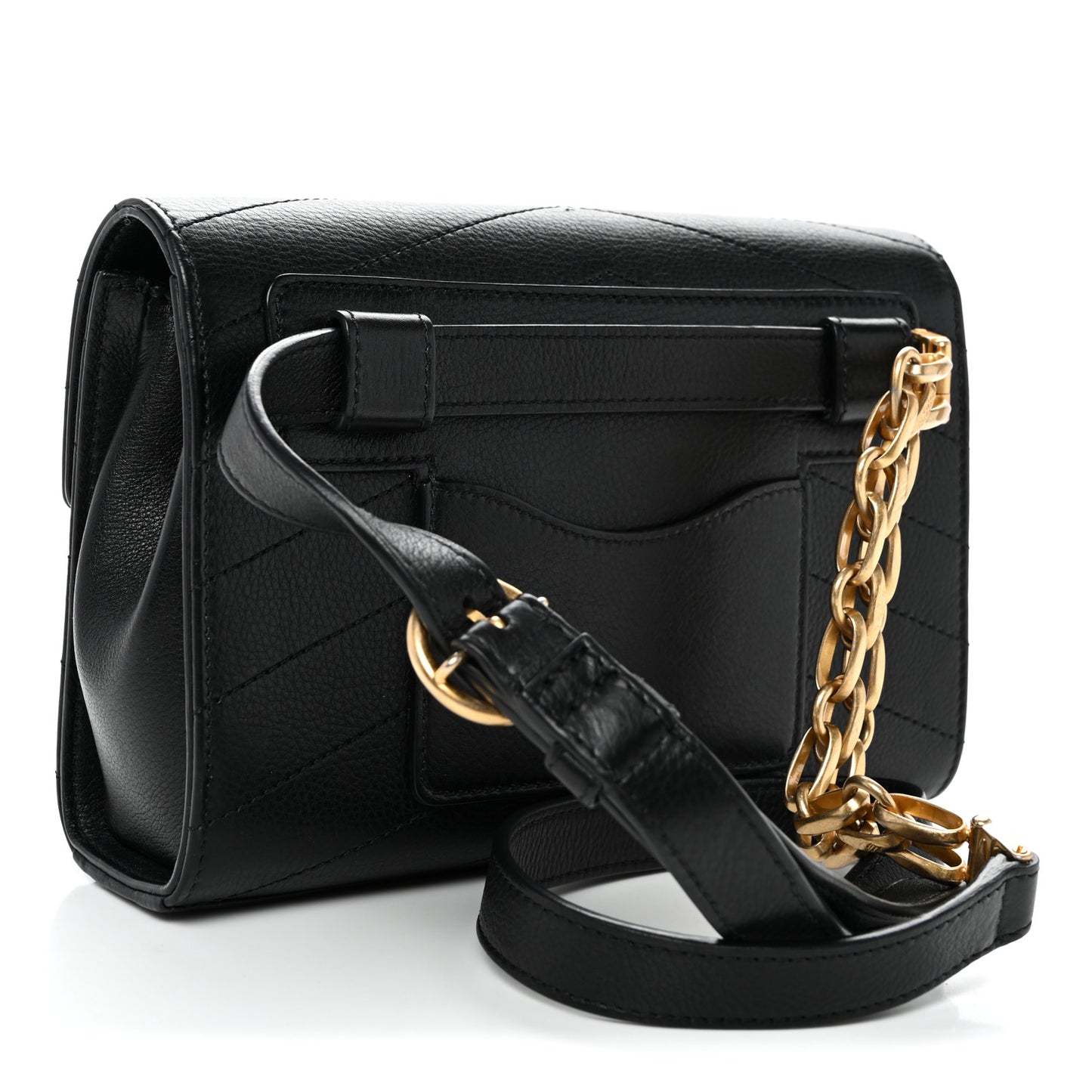 Calfskin Chevron Stitched Coco Waist Bag Black