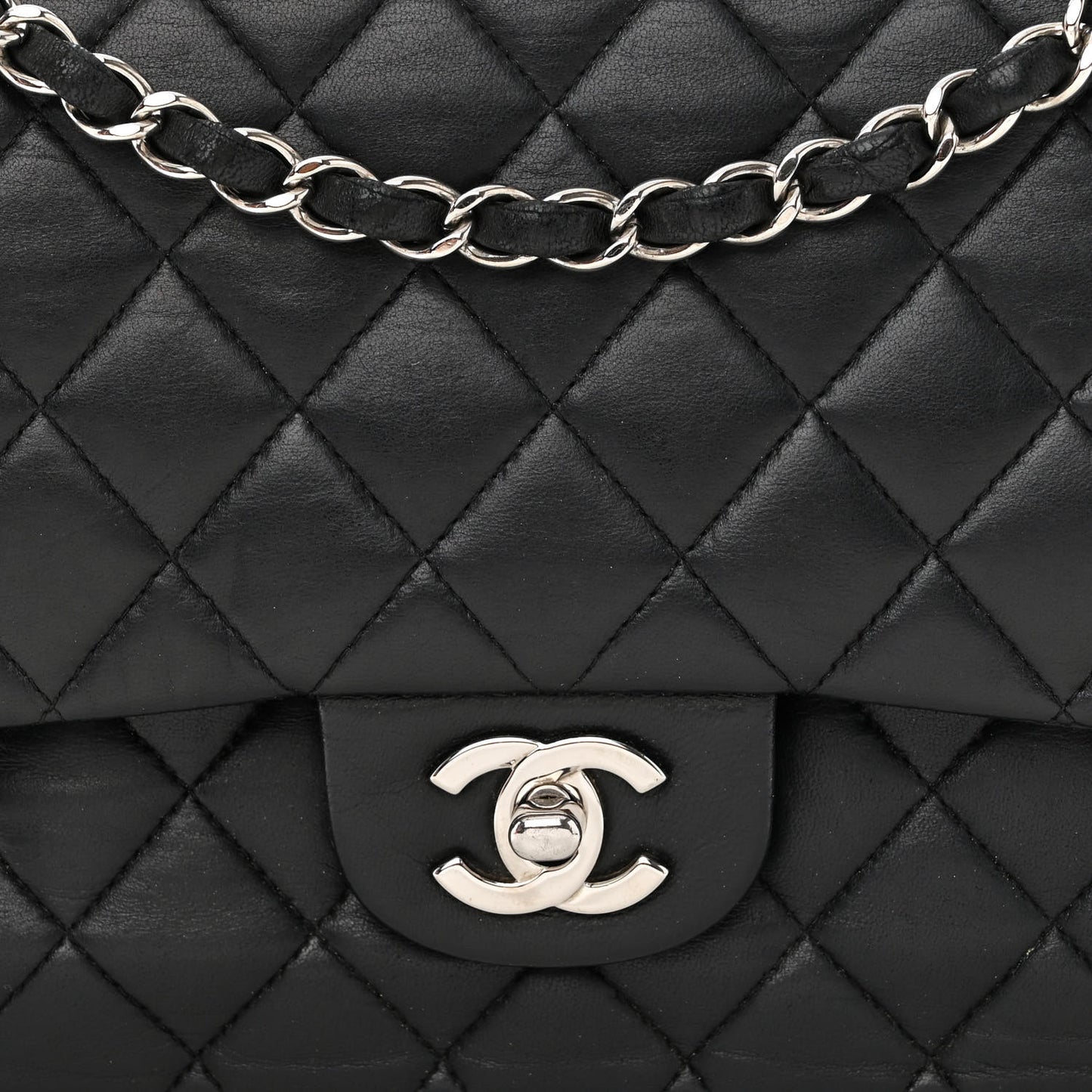 Lambskin Quilted Medium Double Flap Black
