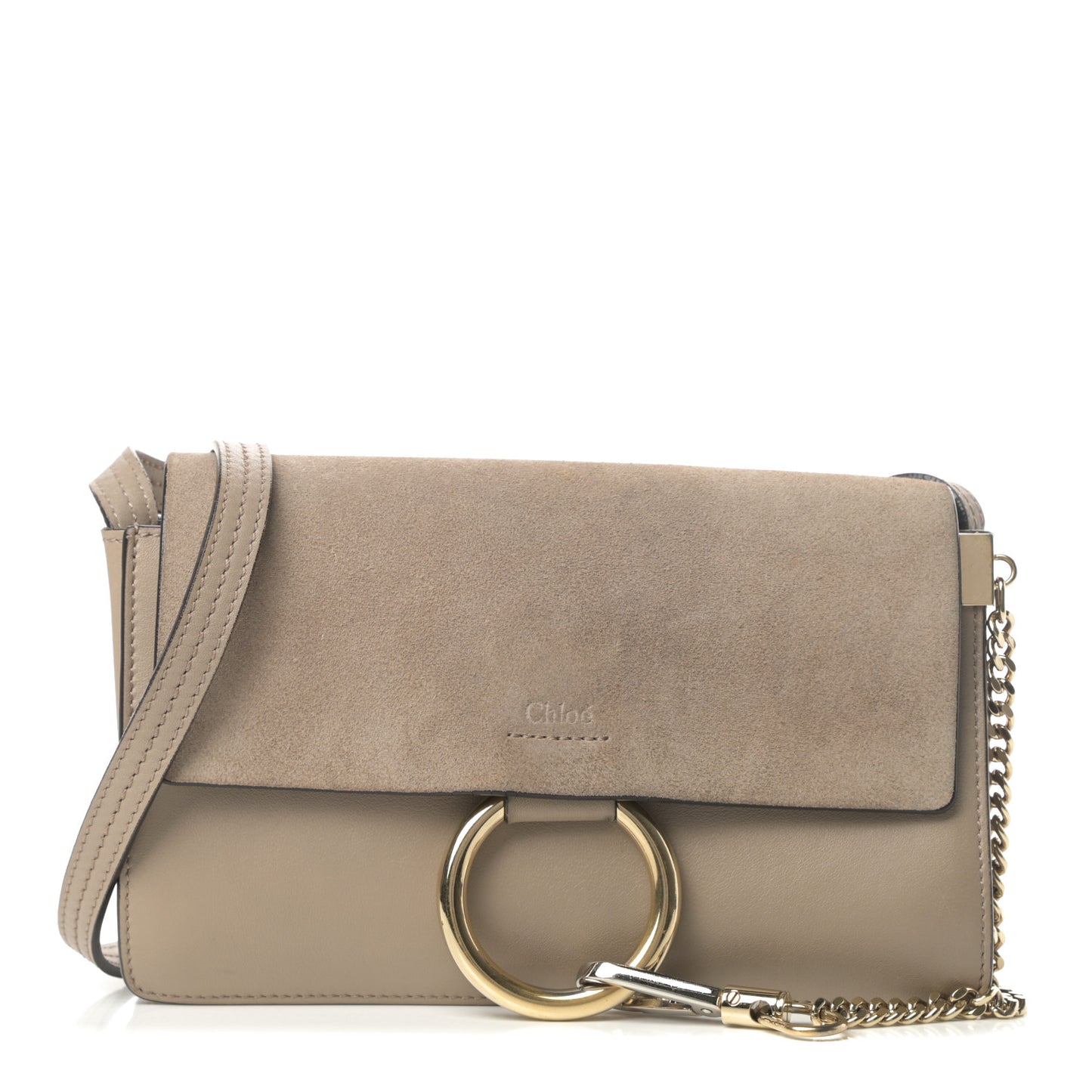 Suede Calfskin Small Faye Shoulder Bag Motty Grey