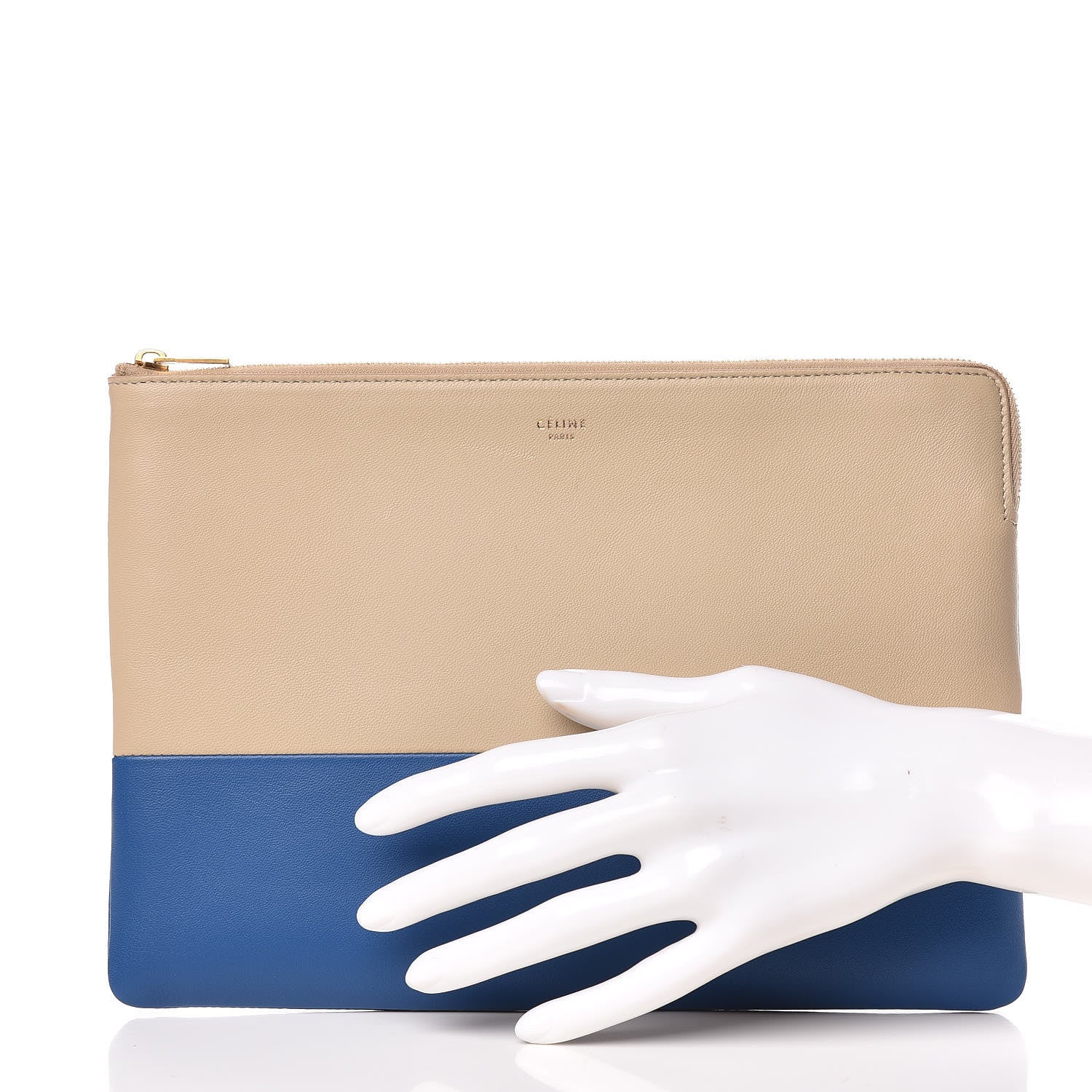 Celine Lambskin Bi-Color Solo Clutch Pouch Beige Sea 2 of 10