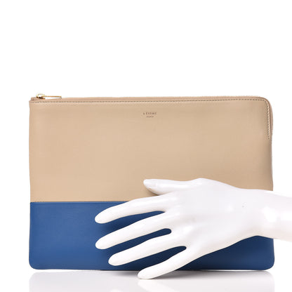 Celine Lambskin Bi-Color Solo Clutch Pouch Beige Sea 2 of 10