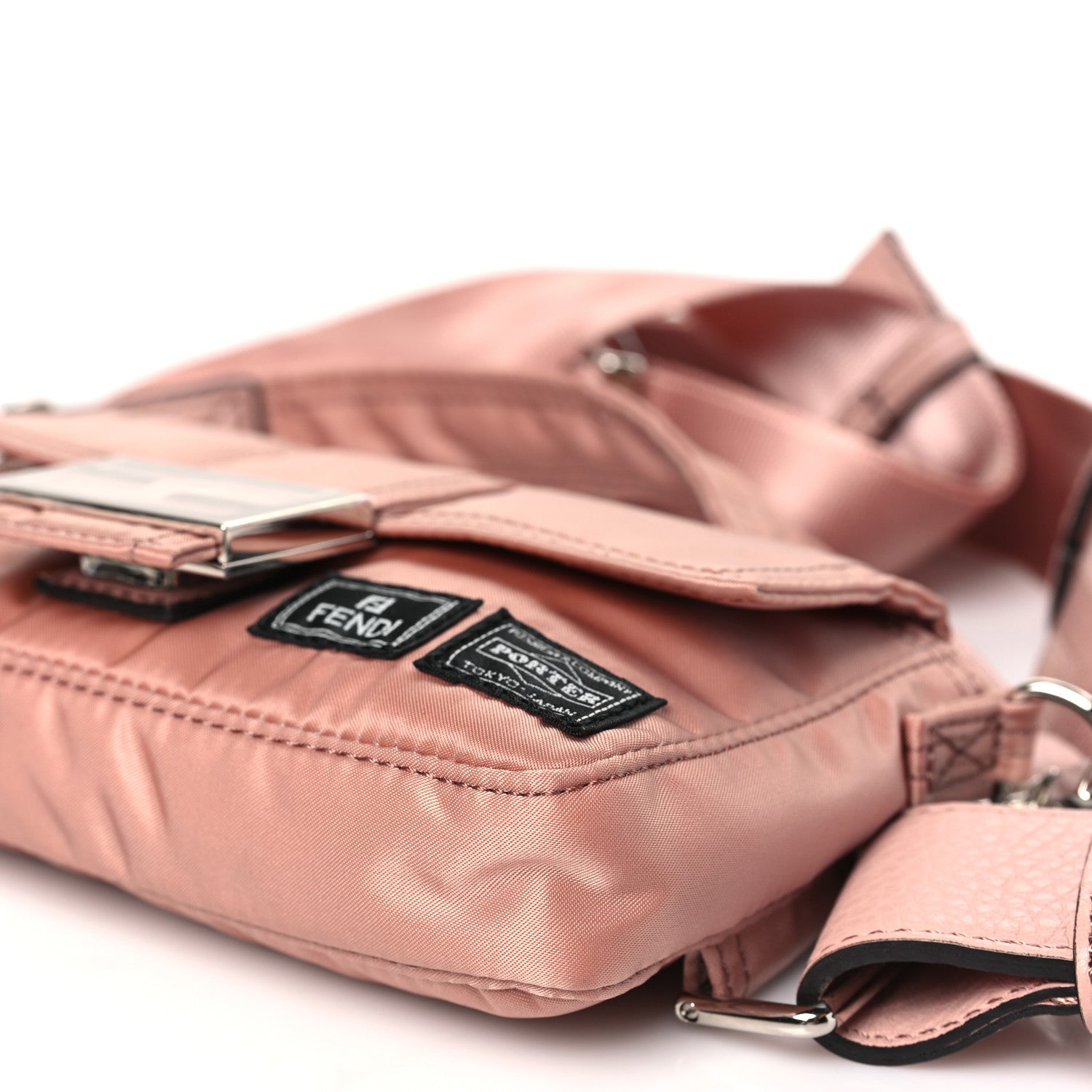 Fendi X PORTER Nylon Cuoio Roma Mini Phone Baguette Belt Bag Baby Pink 10 of 10