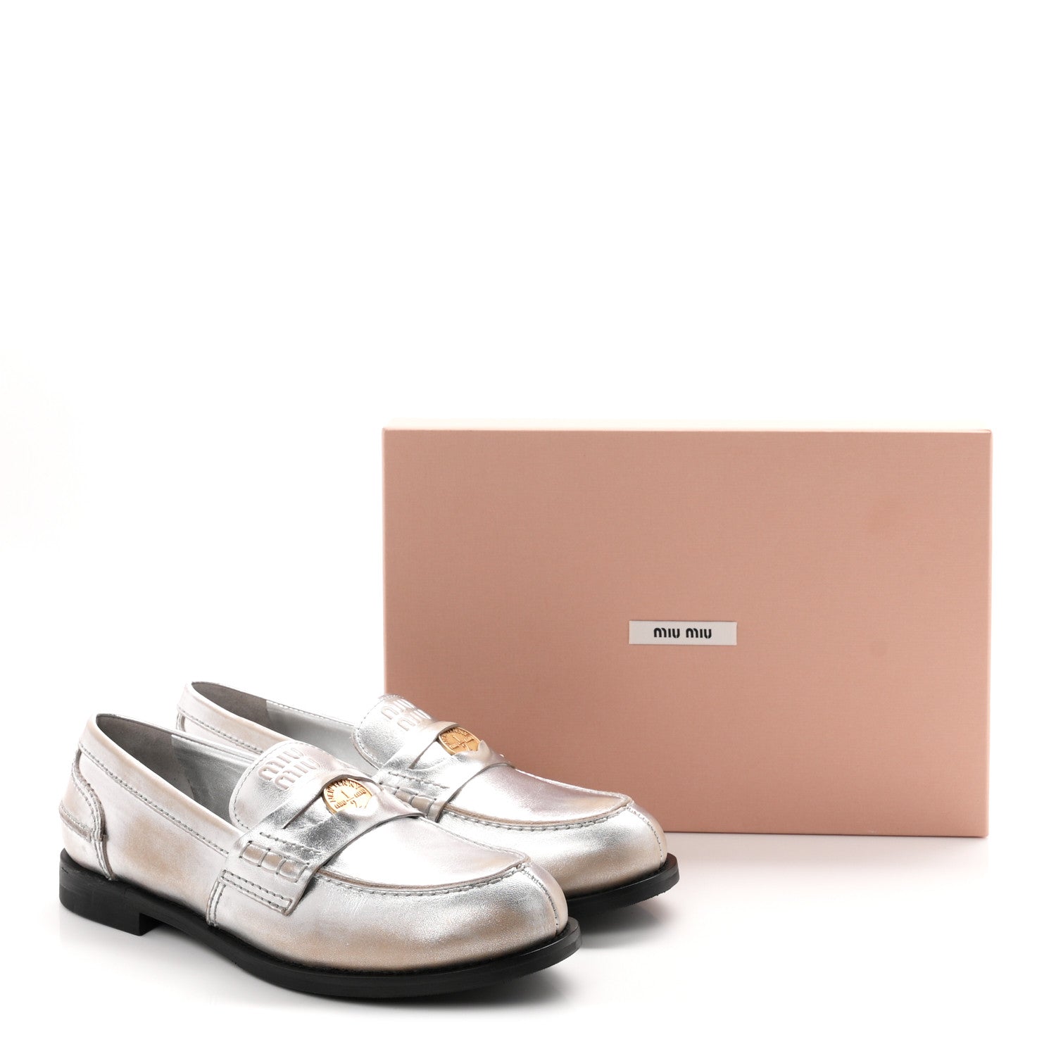 Miu Miu Vitello Deco Penny Loafer 39 Argento 10 of 10