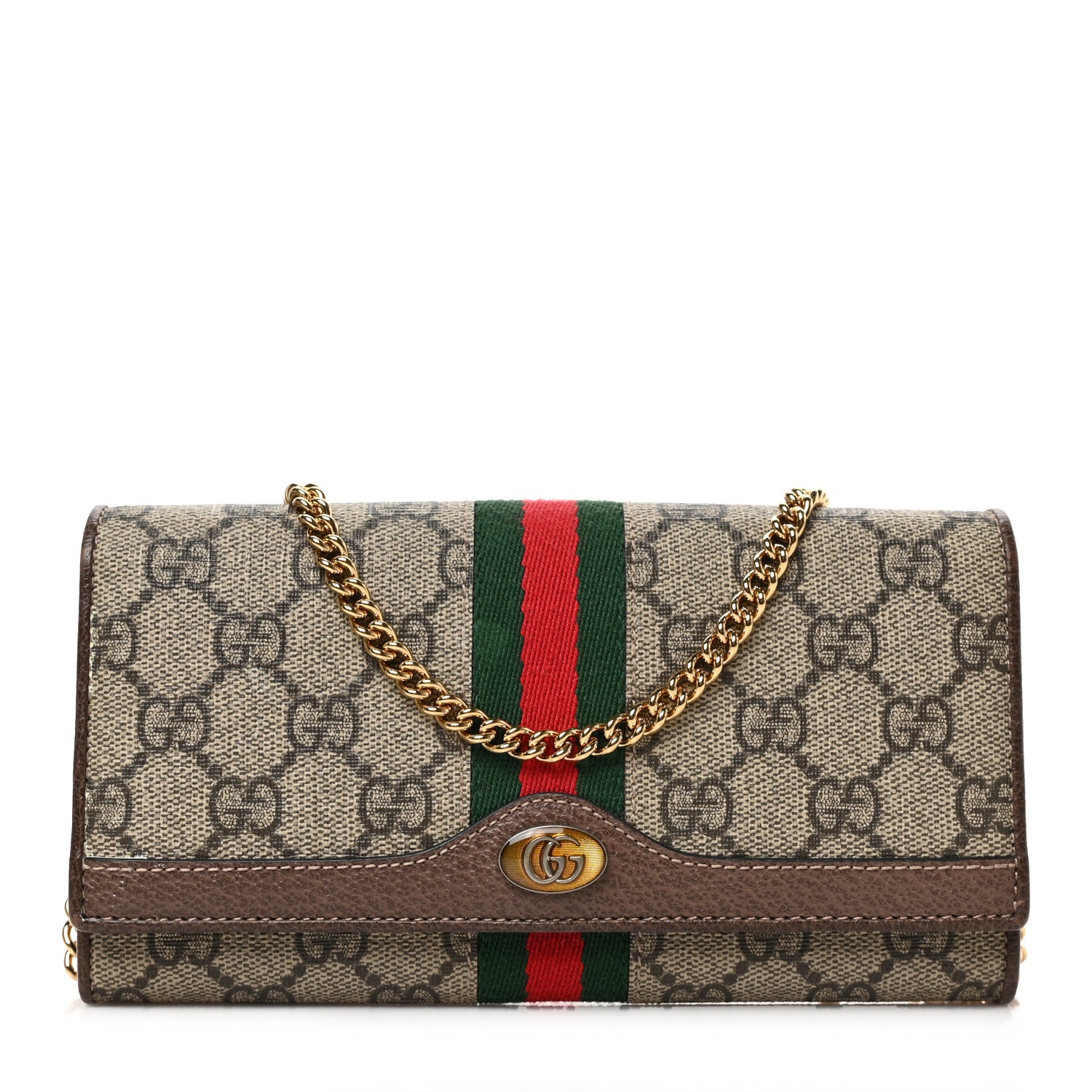Gucci GG Supreme Monogram Web Ophidia Wallet On Chain Brown 1 of 9