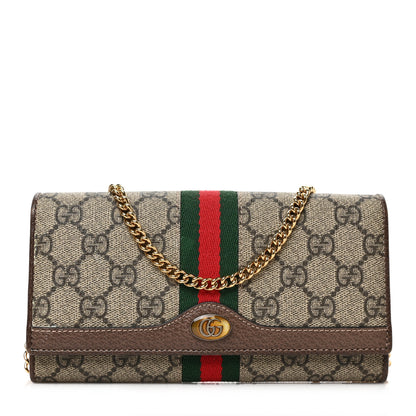 Gucci GG Supreme Monogram Web Ophidia Wallet On Chain Brown 1 of 9