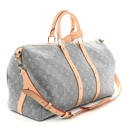 Louis Vuitton Denim Monogram Studded Keepall Bandouliere 45 Cloudy Grey 2 of 8