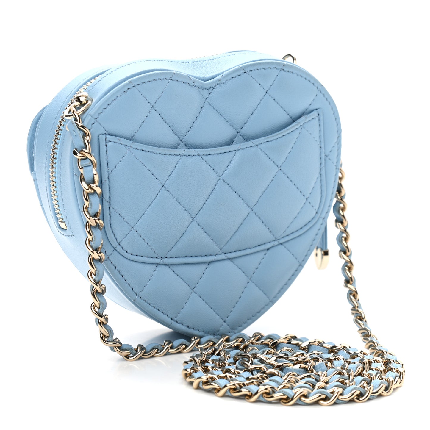 Lambskin Quilted CC In Love Heart Clutch With Chain Light Blue