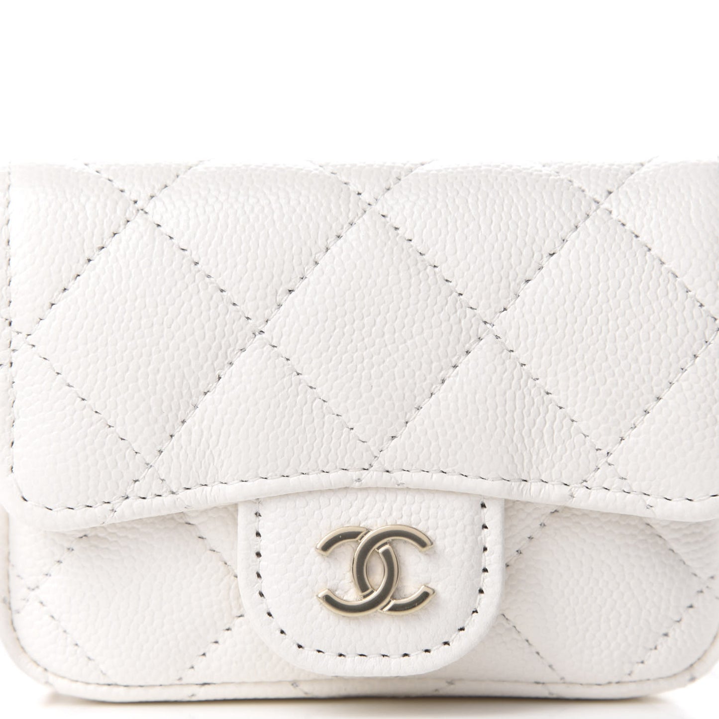 Caviar Quilted Flap Chain Waist Bag White