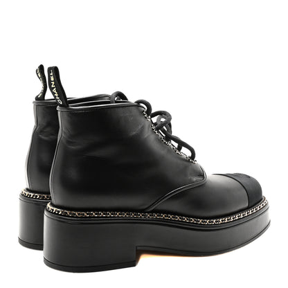 Chanel Calfskin Grosgrain Chain Lace Up CC Short Boots 40 Black 5 of 9