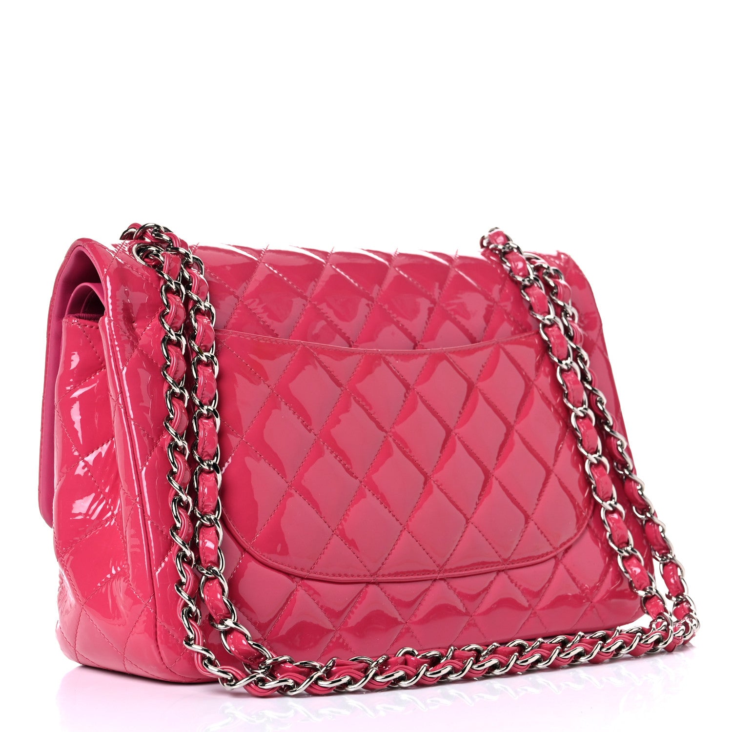 Chanel Patent Quilted Jumbo Double Flap Fuchsia 3 of 23