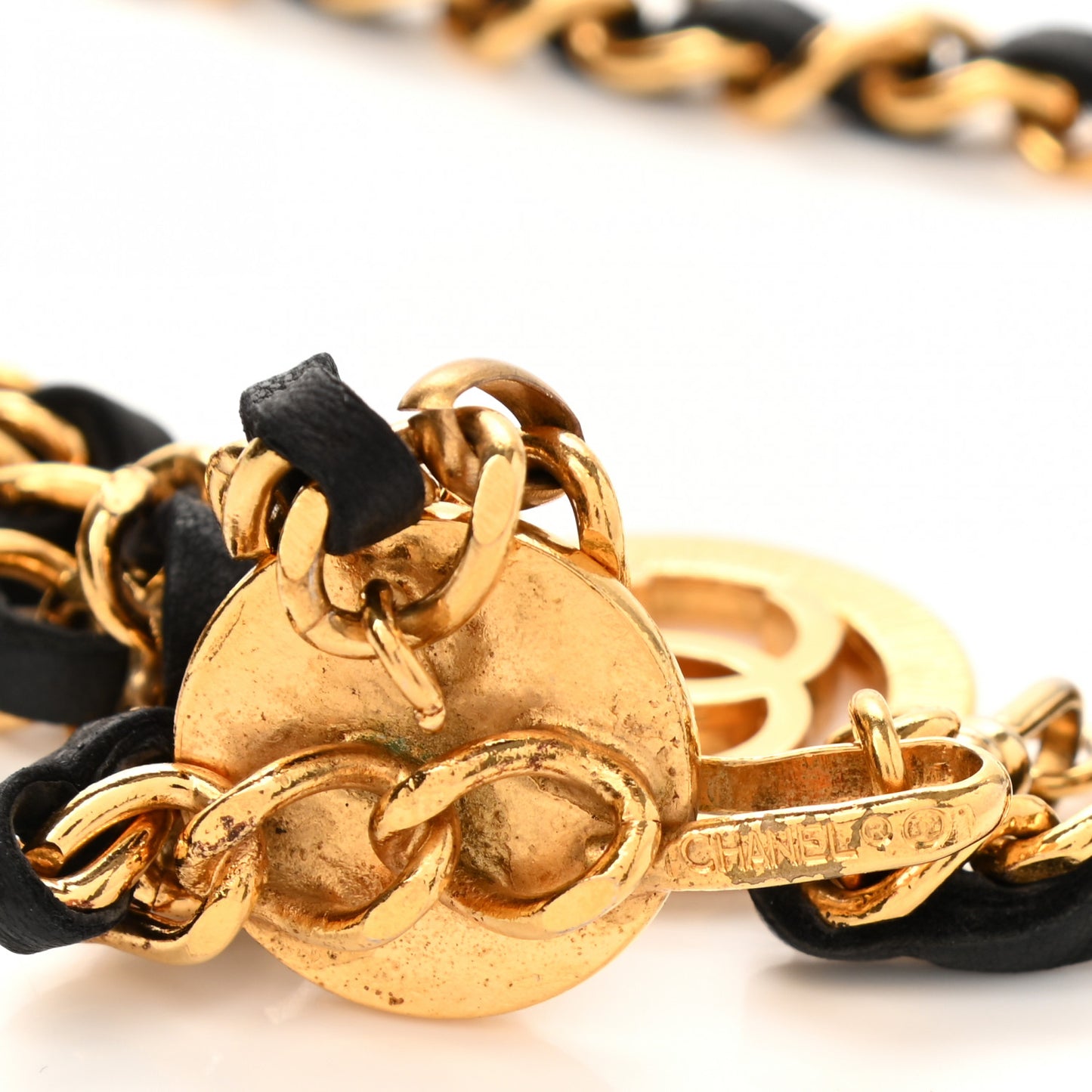 Lambskin Chain CC Medallion Belt Black Gold