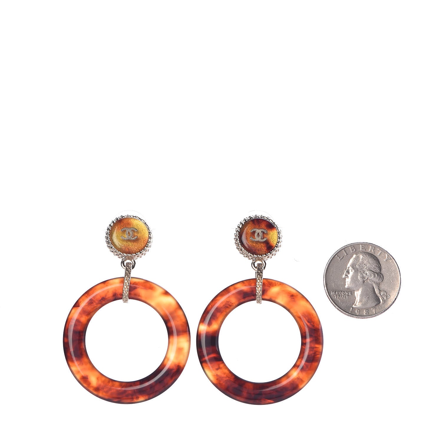 Chanel Resin CC Drop Earrings Tortoise Gold 2 of 5