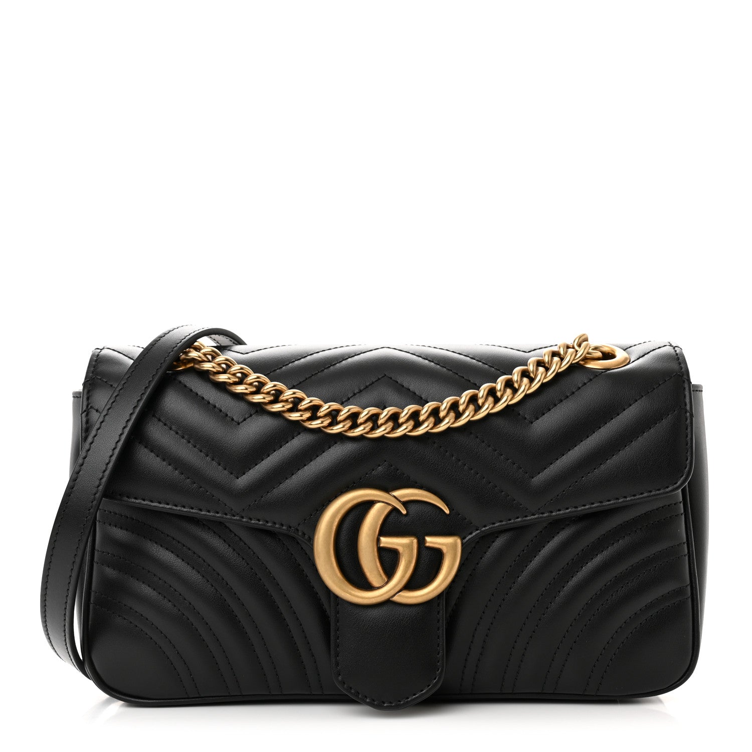 Gucci Calfskin Matelasse Small GG Marmont Shoulder Bag Black 1 of 8