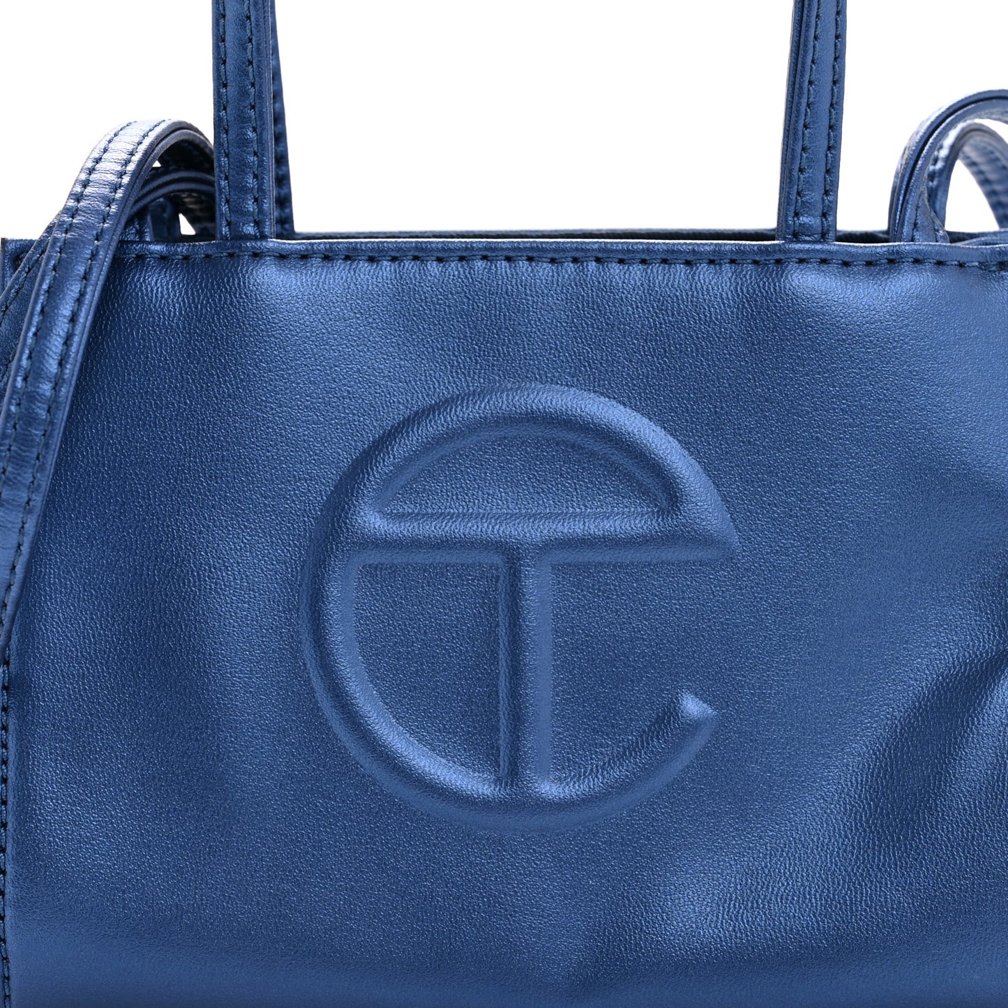 Metallic Vegan Leather Small Shopping Bag Cobalt
