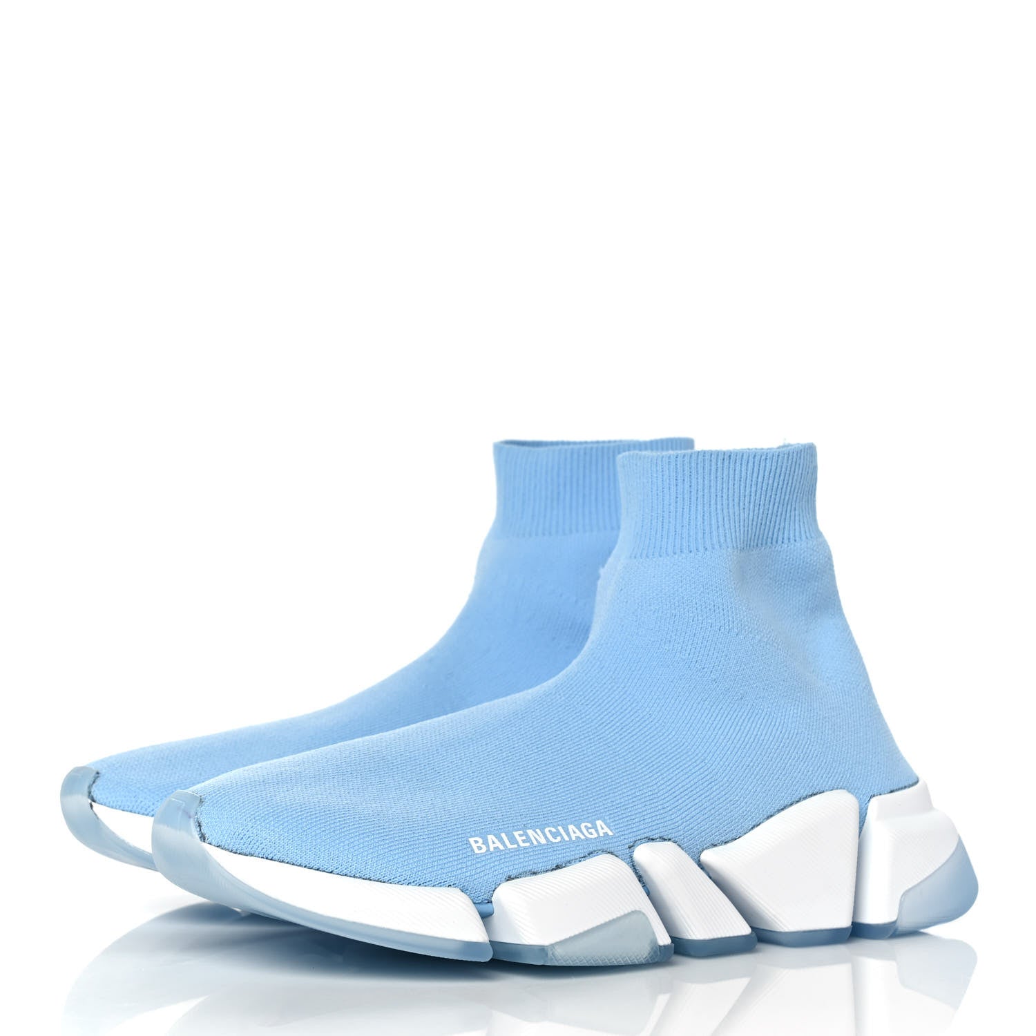 Balenciaga Technical 3D Recycled Knit Bi-Color Womens Speed 2.0 Transparent Sole Sneakers 40 Blue White Transparent Blue 3 of 7