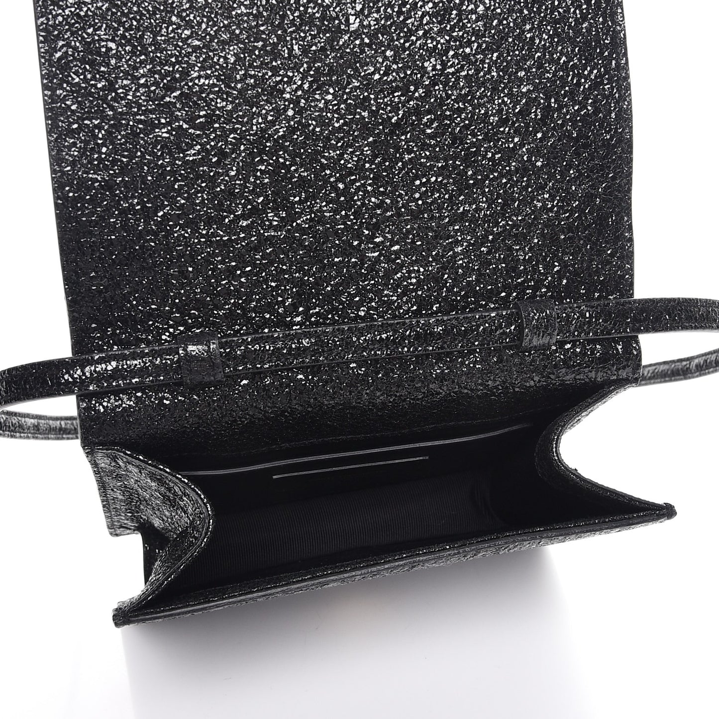 Metallic Crackled Calfskin Shoulder Bag Black