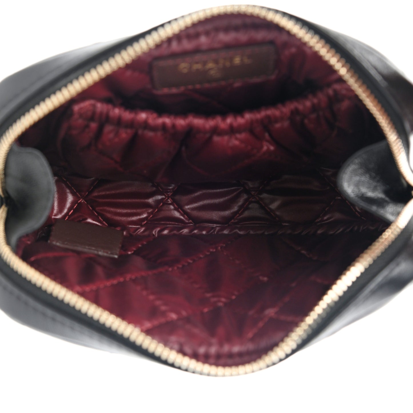 Lambskin Quilted Small Curvy Pouch Cosmetic Case Black