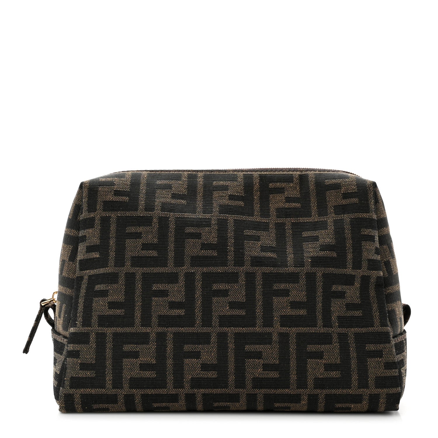 Fendi Fabric Jacquard FF 1974 Medium Trapezoid Beauty Pouch Tobacco Moro Black 1 of 7