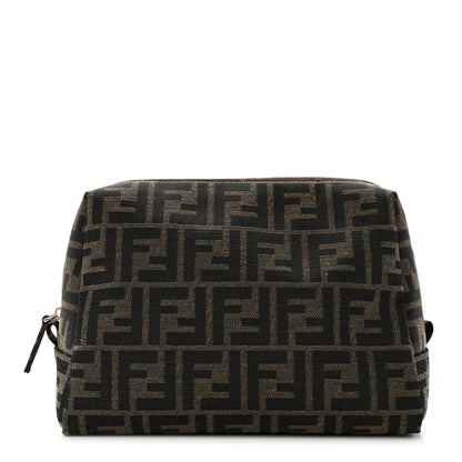 Fendi Fabric Jacquard FF 1974 Medium Trapezoid Beauty Pouch Tobacco Moro Black 1 of 7
