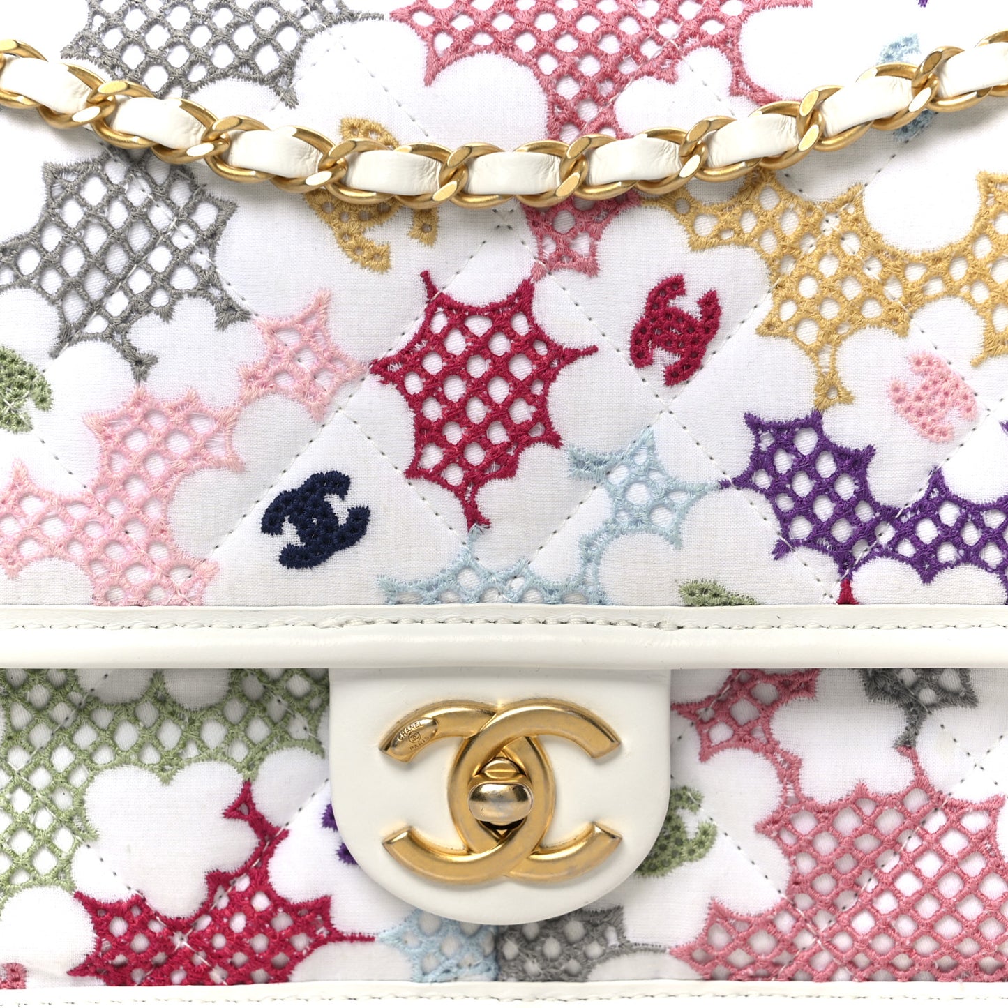 Lambskin Lace Patchwork Flap Bag Multicolor