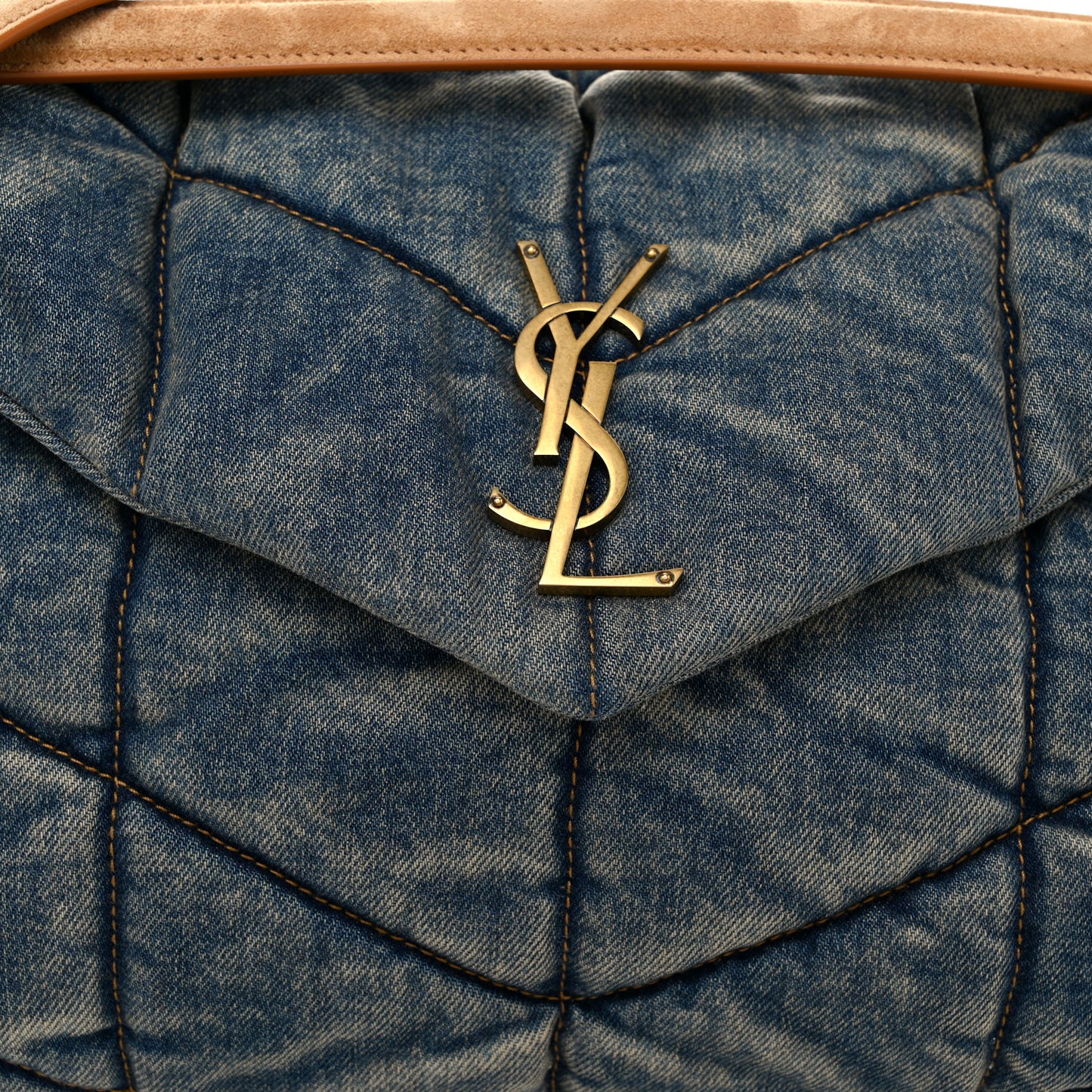 Denim Quilted Medium Loulou Puffer Monogram Chain Satchel Blue Cinnamon