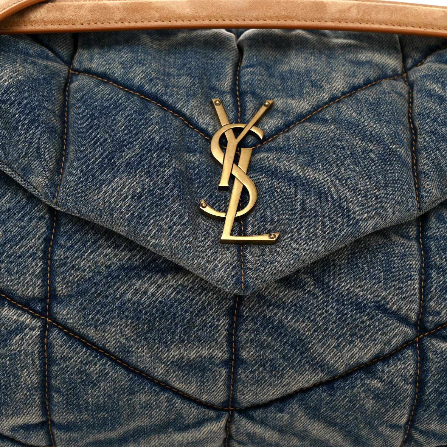 Saint Laurent Denim Quilted Medium Loulou Puffer Monogram Chain Satchel Blue Cinnamon 8 of 10