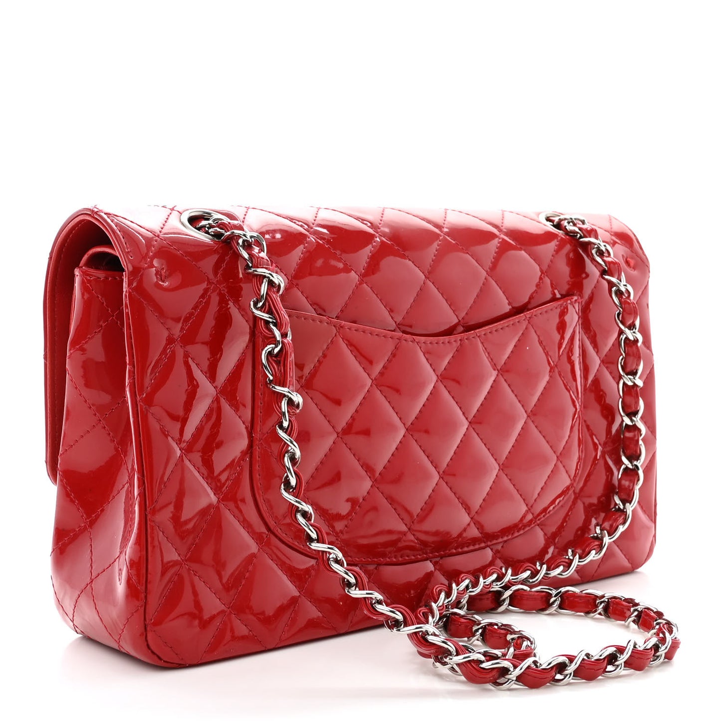 Patent Calfskin Quilted Medium Double Flap Red