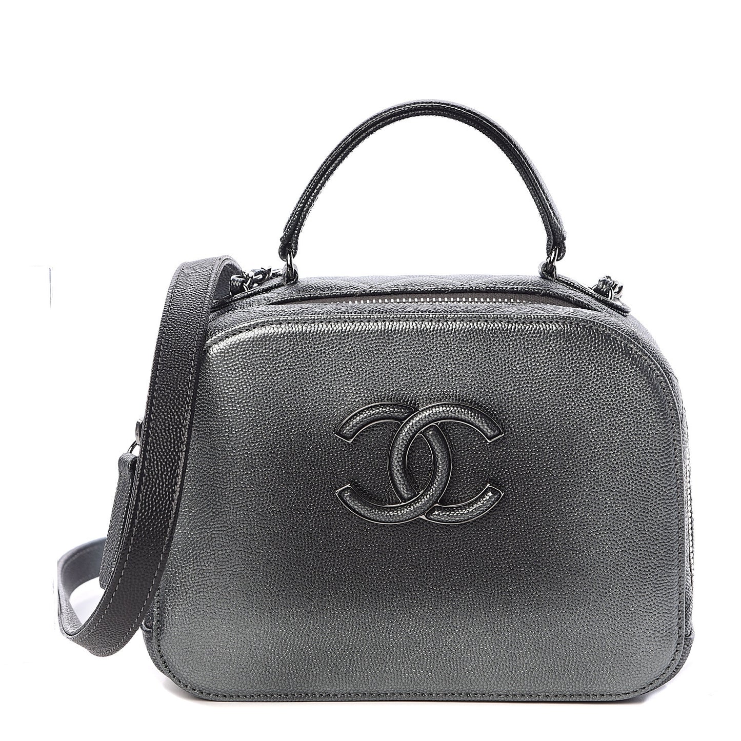 Metallic Caviar Small Coco Curve Vanity Bag Black Ruthenium