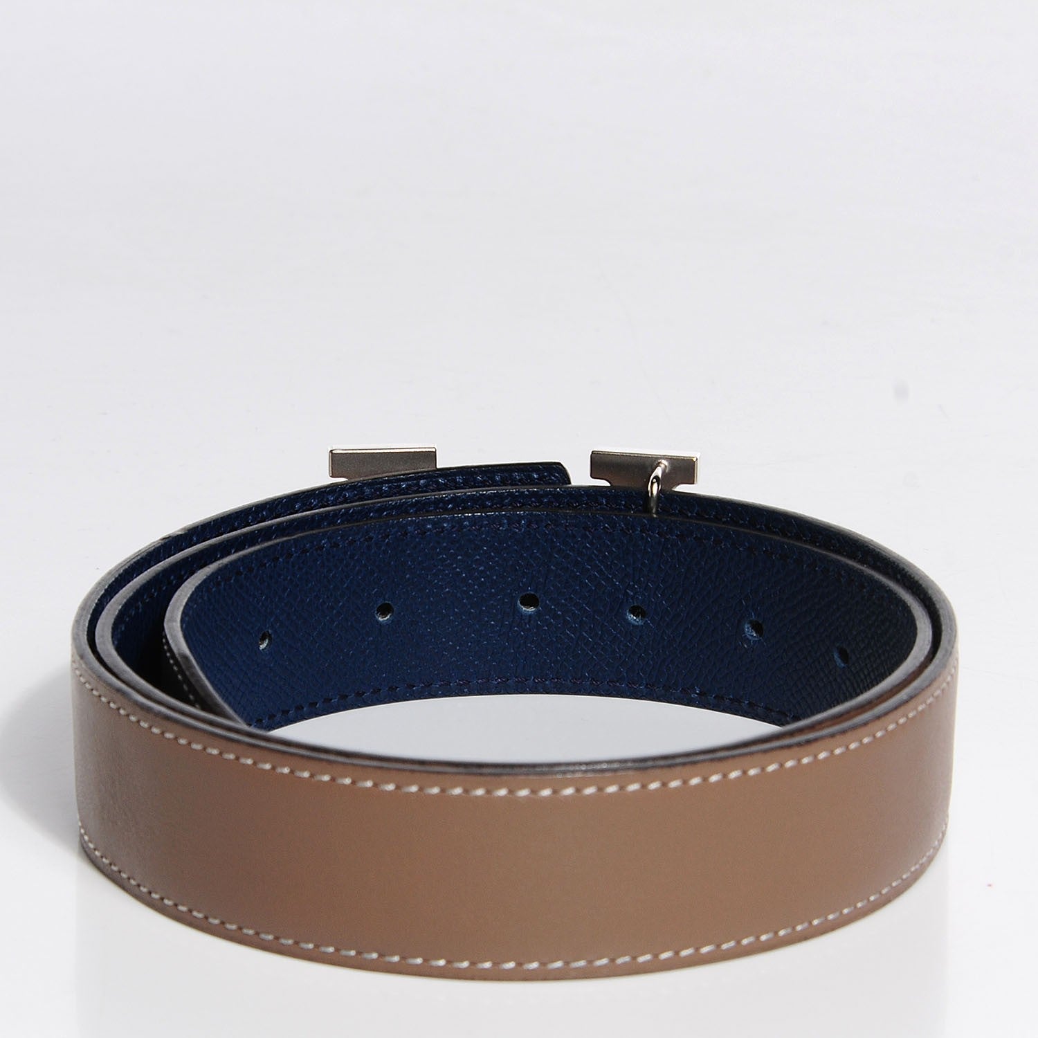 Hermes Swift Epsom Guilloche 32mm H Belt 80 Etoupe Bleu De Malte 4 of 7
