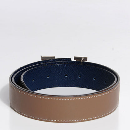 Hermes Swift Epsom Guilloche 32mm H Belt 80 Etoupe Bleu De Malte 4 of 7