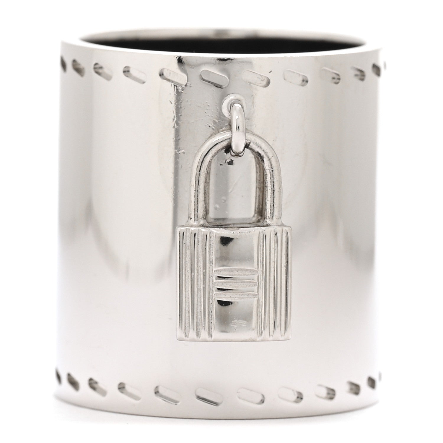 Hermes Permabrass Padlock Charm Scarf Ring Silver 1 of 4
