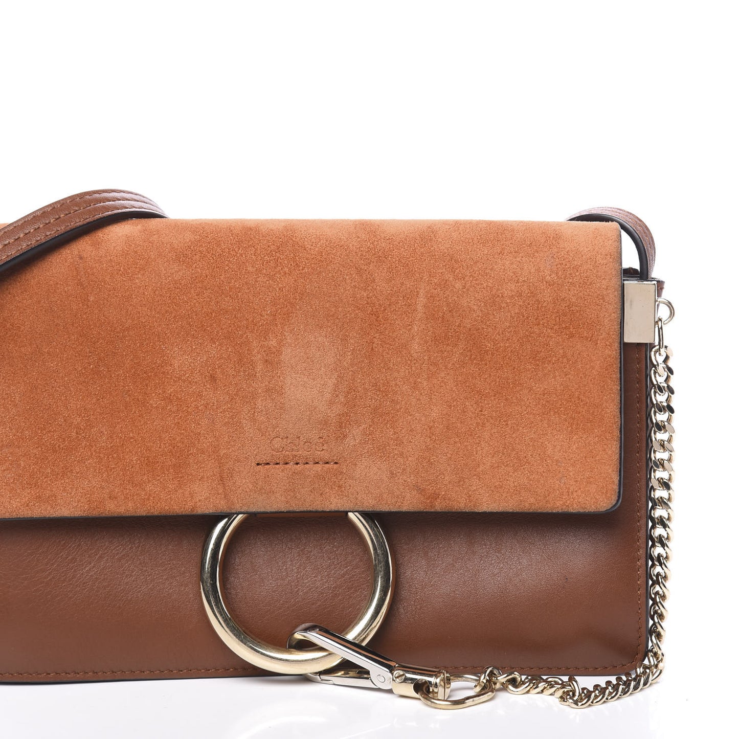 Suede Calfskin Small Faye Shoulder Bag Tobacco