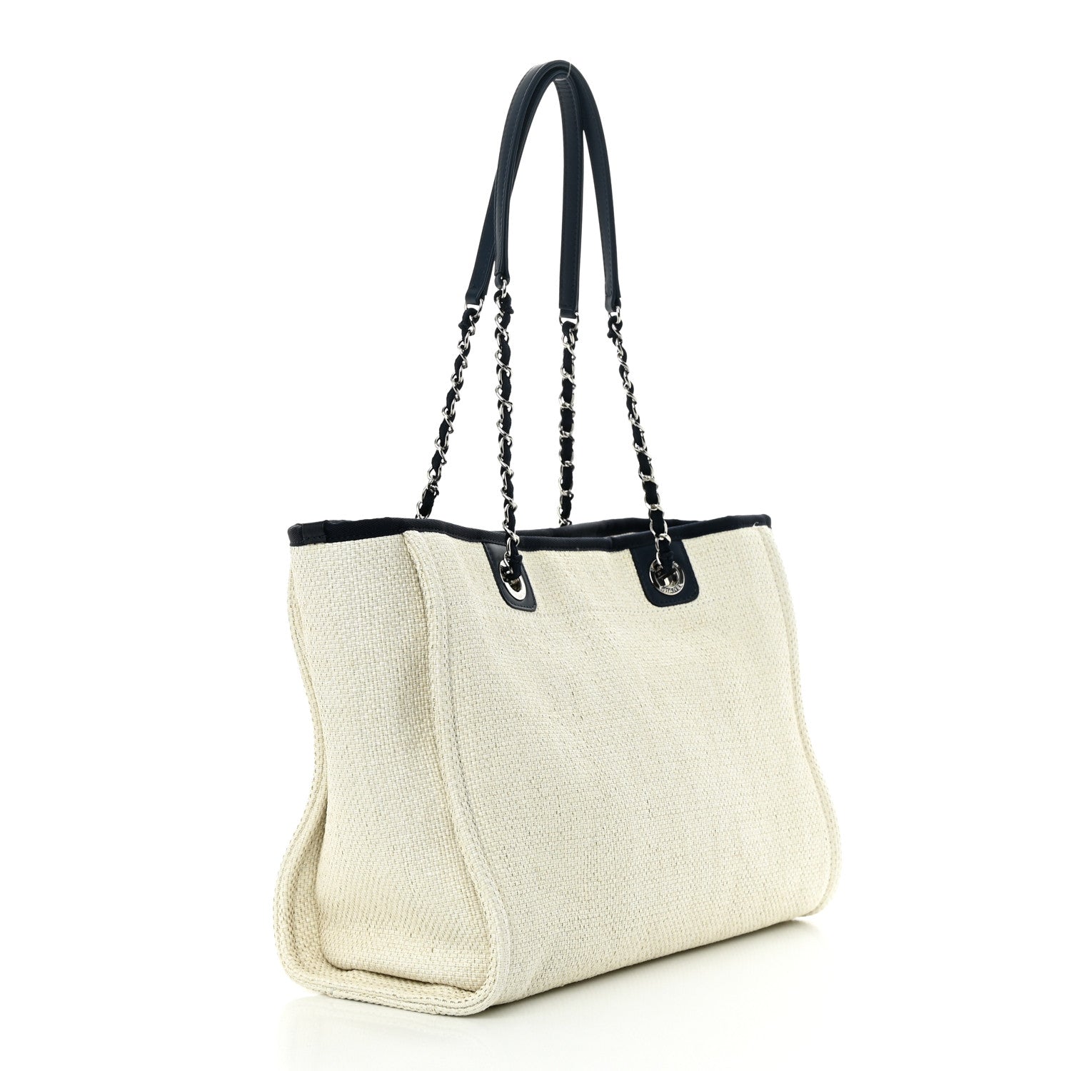 Chanel Woven Straw Raffia Small Deauville Tote White Navy 3 of 11