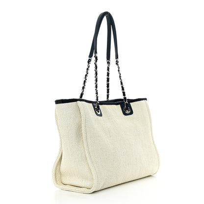 Chanel Woven Straw Raffia Small Deauville Tote White Navy 3 of 11