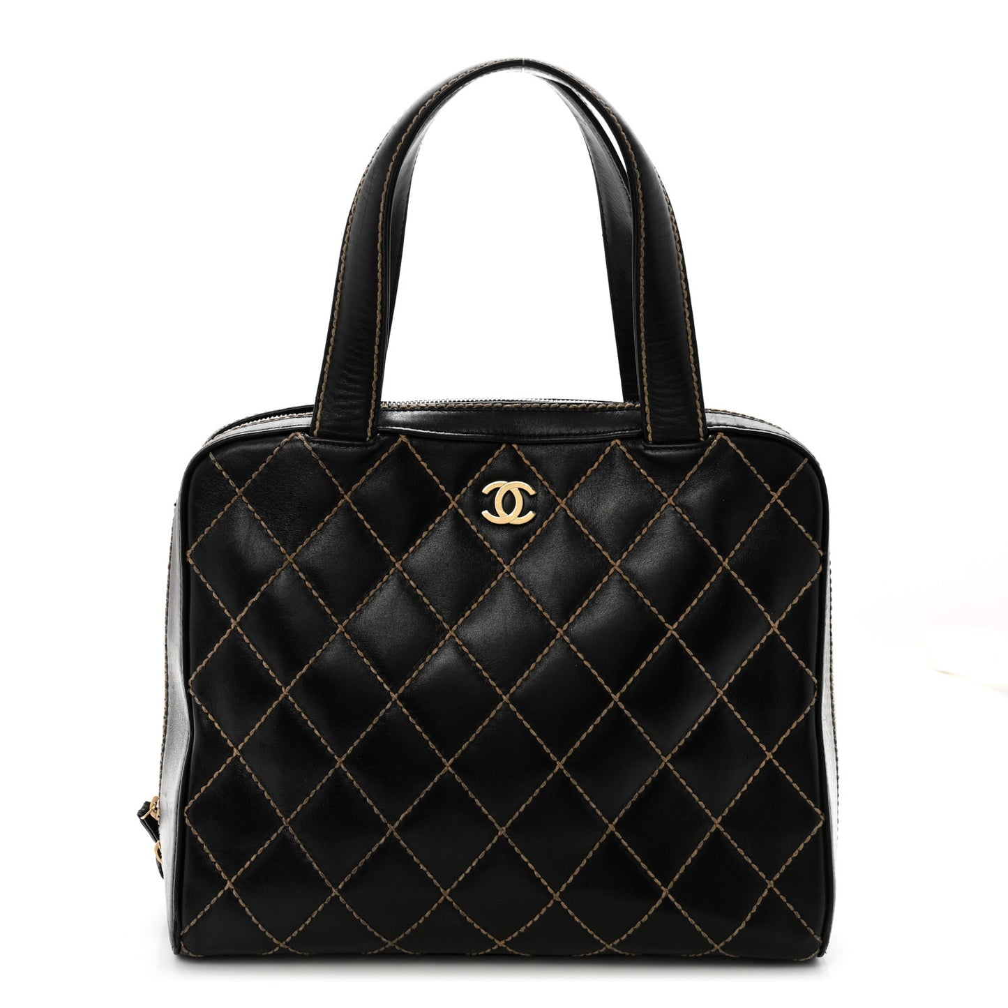Calfskin Wild Stitch Vertical Top Handle Bag Black