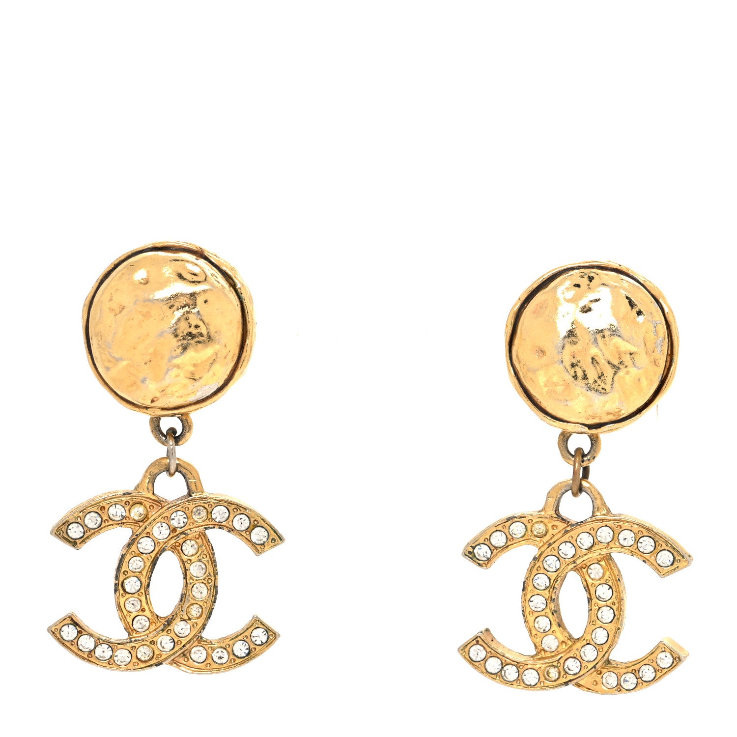 Chanel Crystal CC Large Clip On Drop Earrings Gold 1 of 6