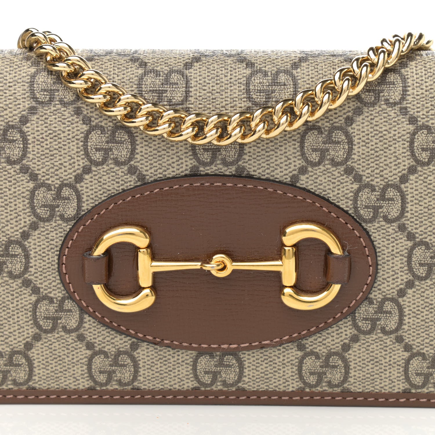 Gucci GG Supreme Monogram Azalea Calfskin Horsebit 1955 Wallet On Chain Beige Ebony Brown Sugar 9 of 13