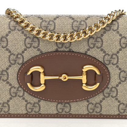 Gucci GG Supreme Monogram Azalea Calfskin Horsebit 1955 Wallet On Chain Beige Ebony Brown Sugar 9 of 13
