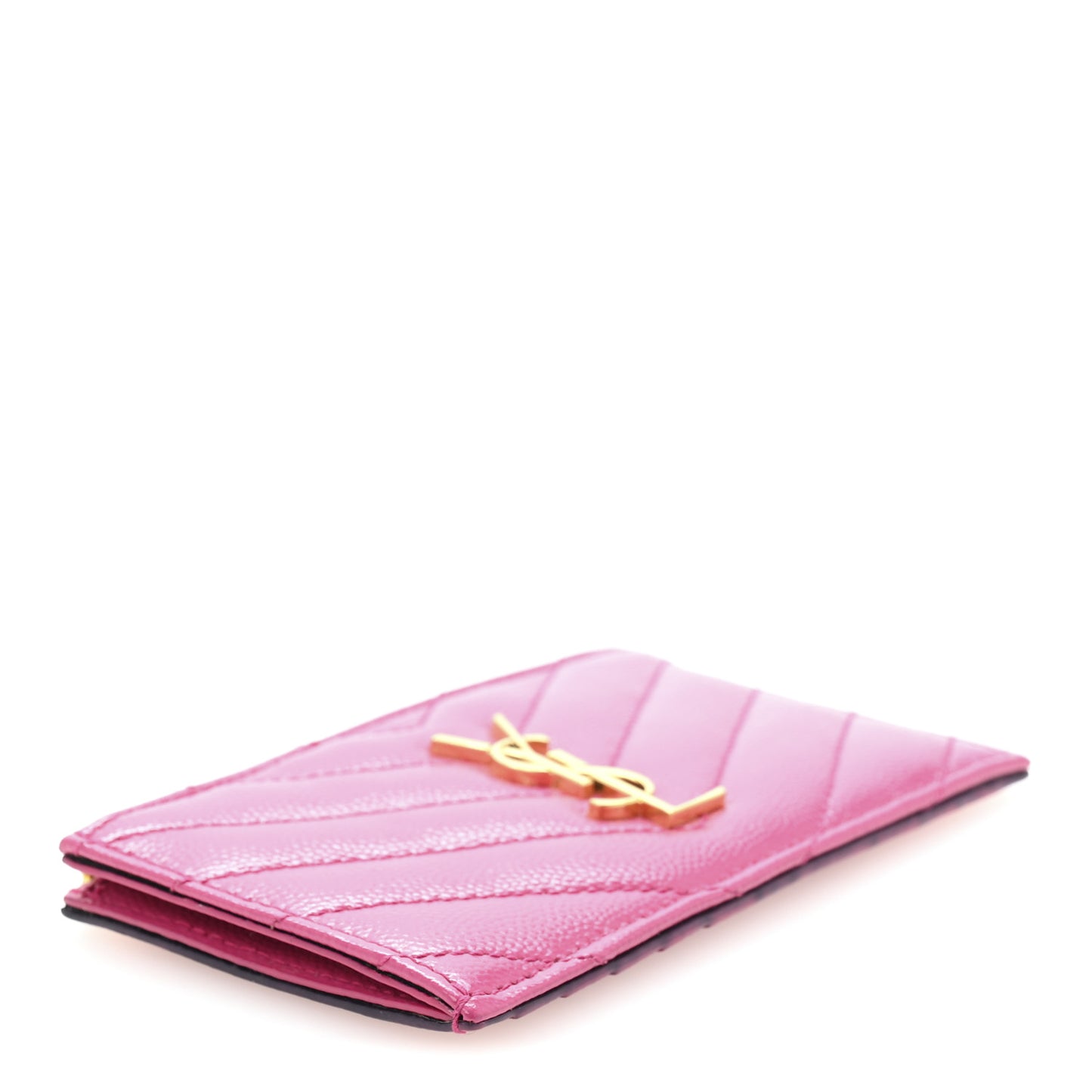 Grain De Poudre Matelasse Chevron Monogram Fragments Zippered Card Case Fresh Fuxia