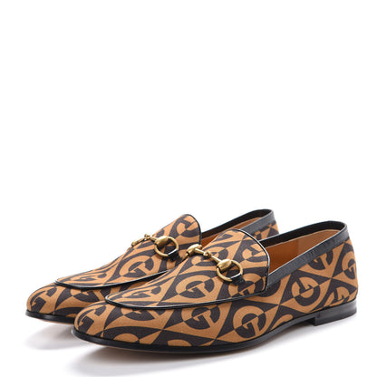 Gucci Canvas Rhombus Horsebit Mens Jordaan Loafers 8 Camel Brown Black 3 of 8