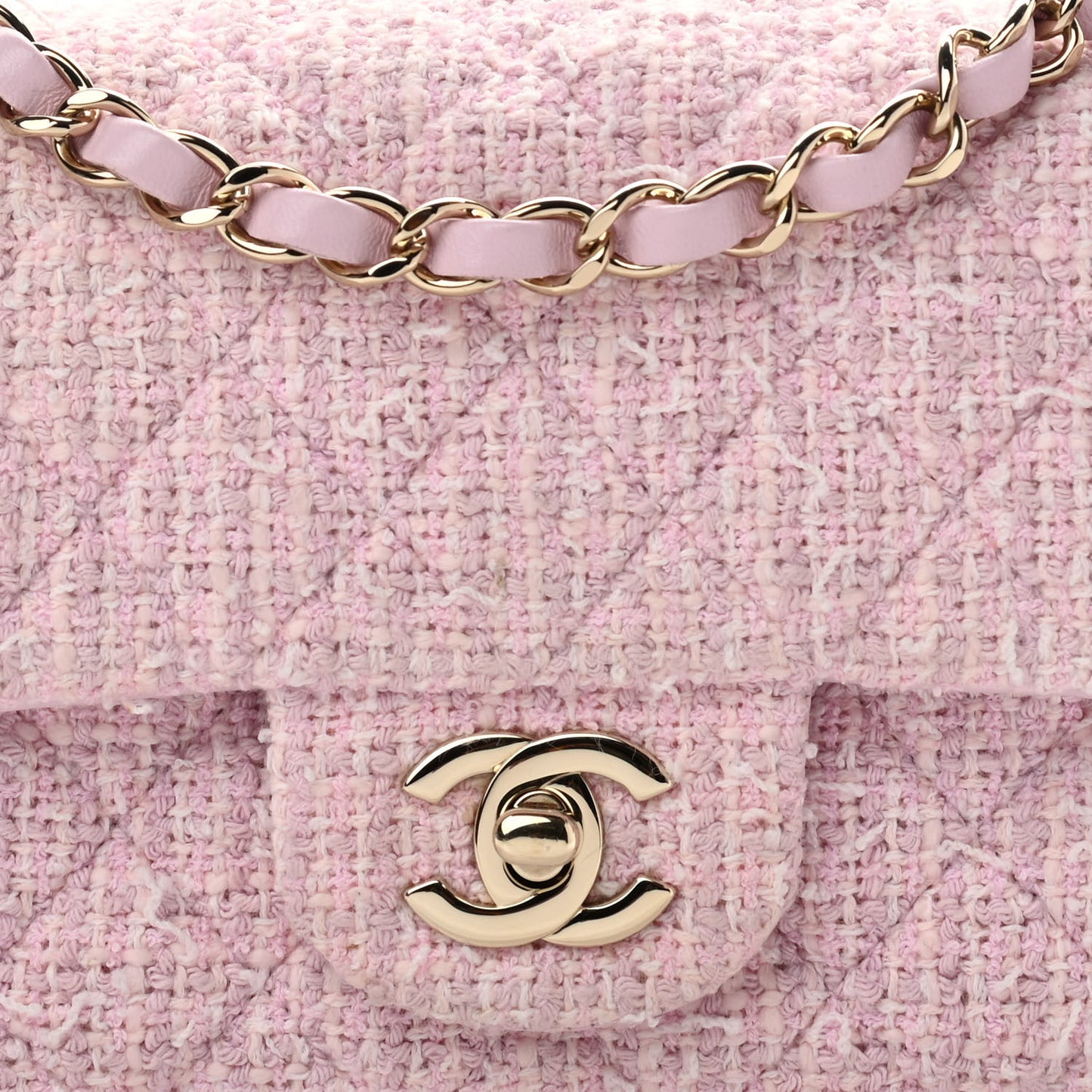 Tweed Quilted Mini Rectangular Flap Pink