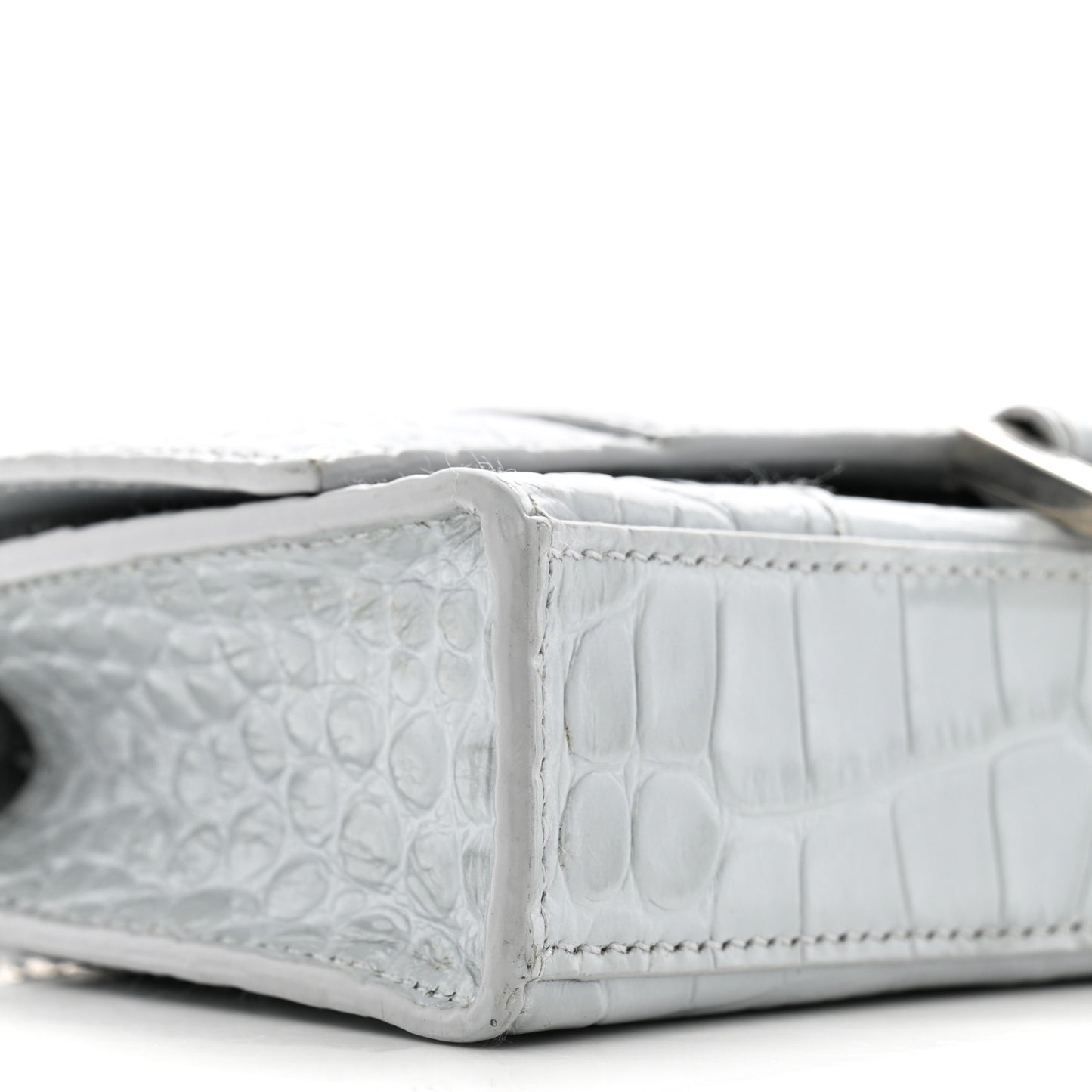Shiny Metallic Calfskin Crocodile Embossed Hourglass Chain Bag Ash Blue
